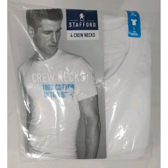 Stafford JCP Large 4 Crew Neck T-Shirts 100% Cotton Ultra Soft NOS Open Package - Picture 1 of 16